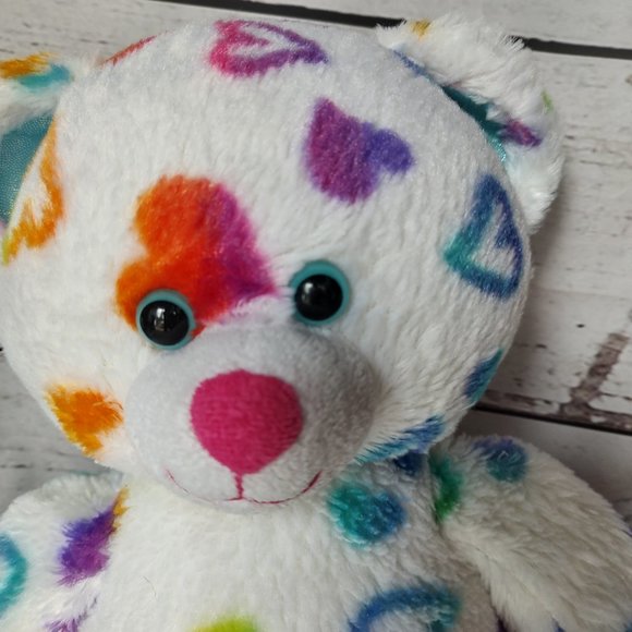 Build-A-Bear White Teddy Bear Plush Rainbow Hearts 16" Valentin's day - Picture 2 of 6